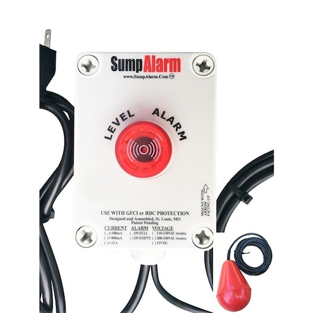 Sump Alarm Indoor/Outdoor, Sewage/Septic High Water Alarm, 120 V, Includes Sludge Boss Float, 20 Foot Float Length,  SA-120V-1L-20SB